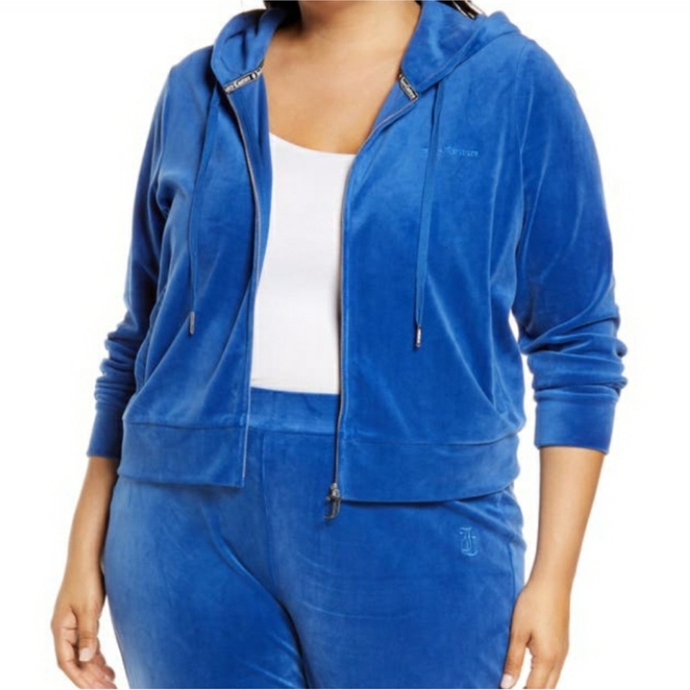 Juicy Couture Blue Splash Velour Hoodie Plush & Soft Full Zip